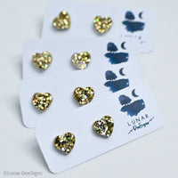 Mini Stud - Golden Sparkle Love heart 11mm