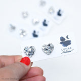 Mini Stud - White Sparkle Love heart 15mm