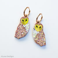 Brad the Barn Owl - ROSE Gold GLITTER version - HOOPS