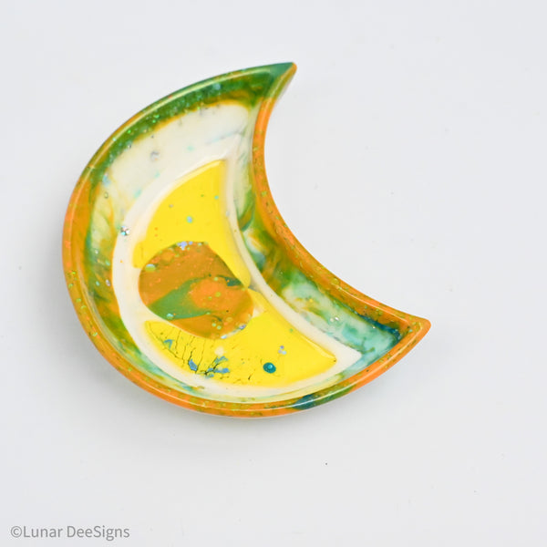 Resin Crescent Moon Dish - One of a kind no waste - Mustard mix