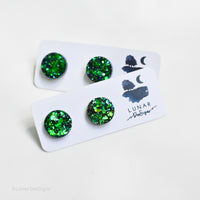 Mini Stud - Green emerald 15mm Circle