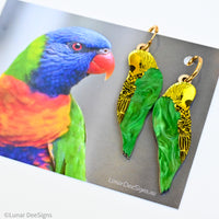 Boris the Budgie - Green and Yellow - Choose studs or hoops